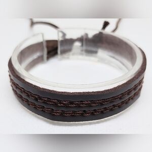 Men's Bracelet Leather Braided Brown‎ New f40